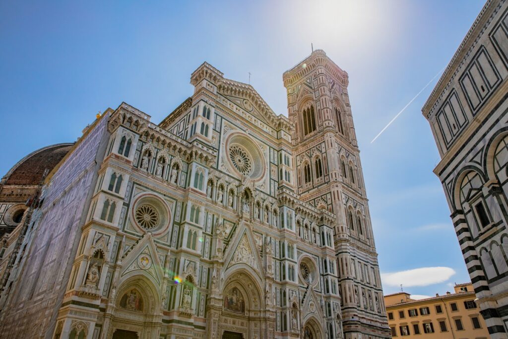 The marble facade of Florence Cathedral and Giotto's bell tower, day one of 3 days in Florence