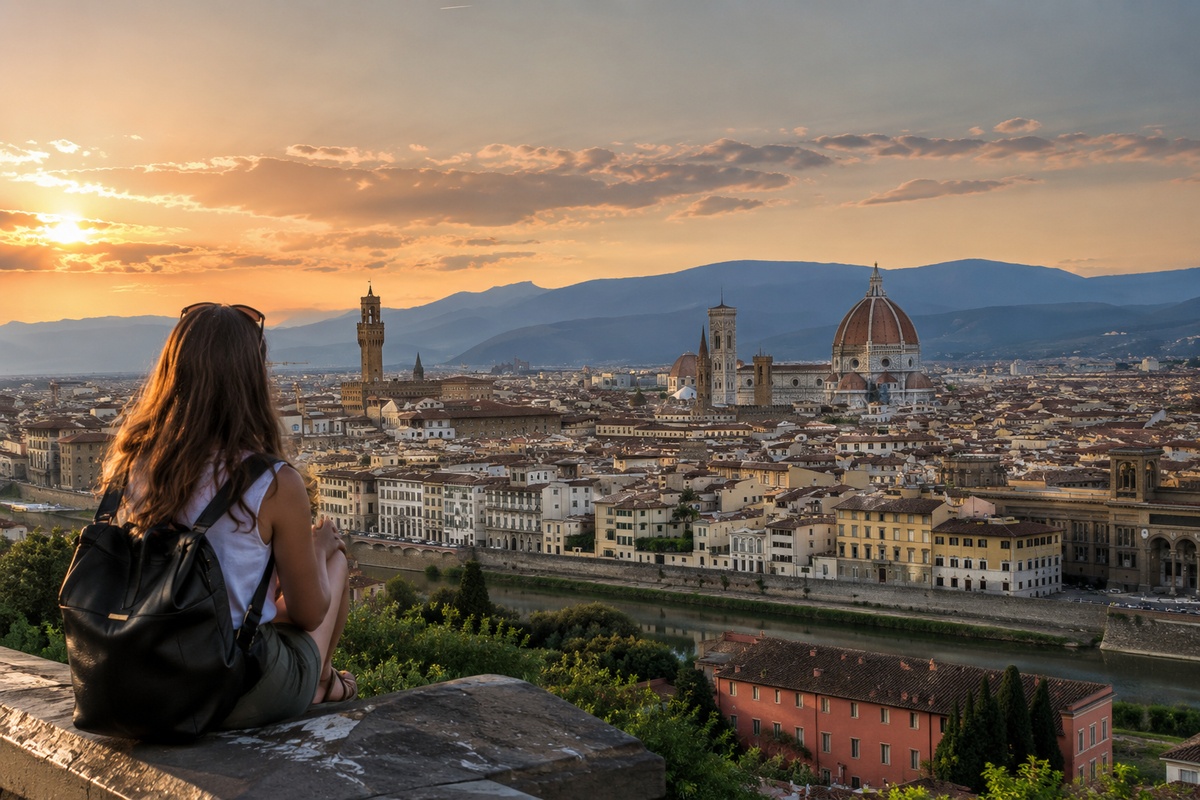 Traveler overlooking Florence before exploring the best day trips from Florence across Tuscany