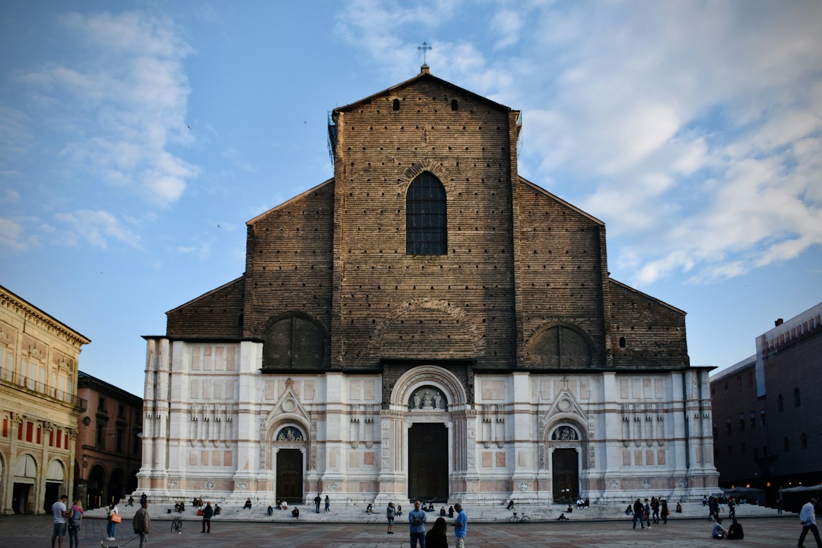 The Basilica of San Petronio in Bologna, a short ride from Bologna airport to city center