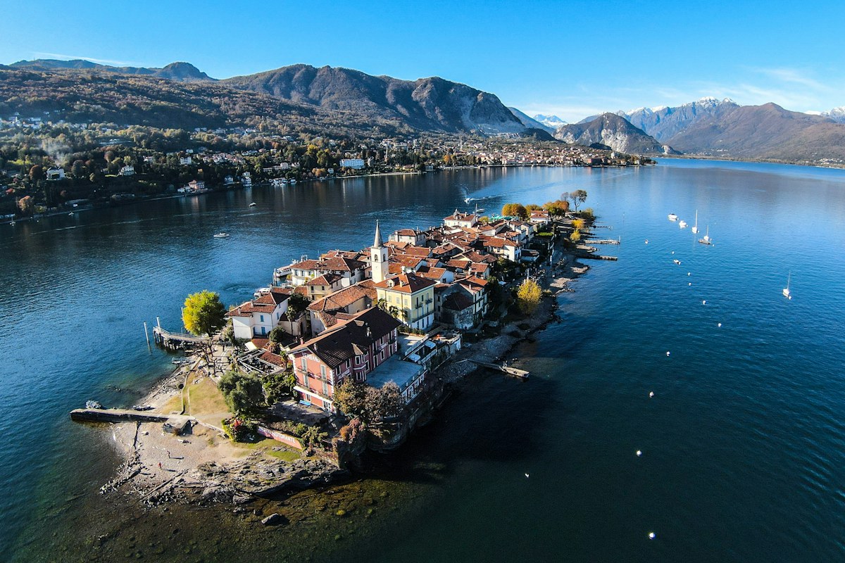 Aerial view of one of the Borromean Islands on Lake Maggiore