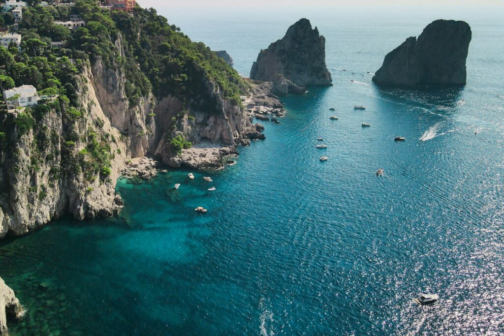 Capri tours: boats anchored off the island of Capri