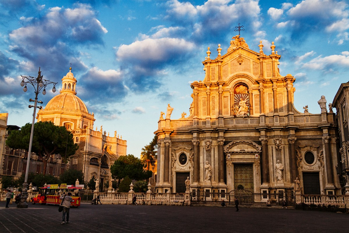 Baroque church facade in the center of Catania, Sicily