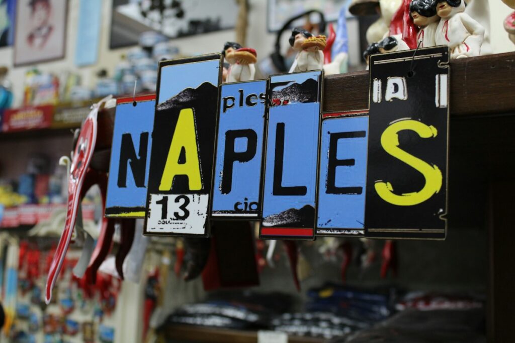 Christmas in Naples: a decorated shop front in the historic center