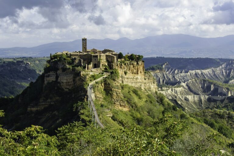 Civita di Bagnoregio on its hilltop above the valley in Tuscia