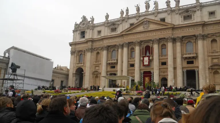 Crowds in St. Peter's Square for Easter Mass in front of St. Peter's Basilica, Rome