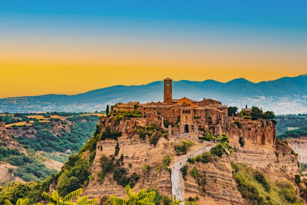 Civita di Bagnoregio on its ridge, one of the hidden villages in Italy