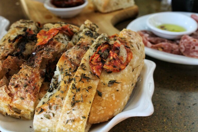 Focaccia in a bakery, one of the most popular types of Italian bread