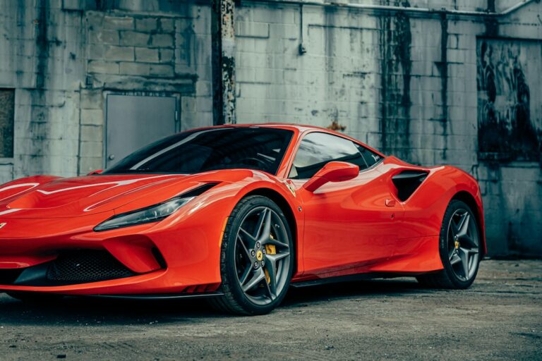 A red Ferrari, the best-known of the Italian car brands