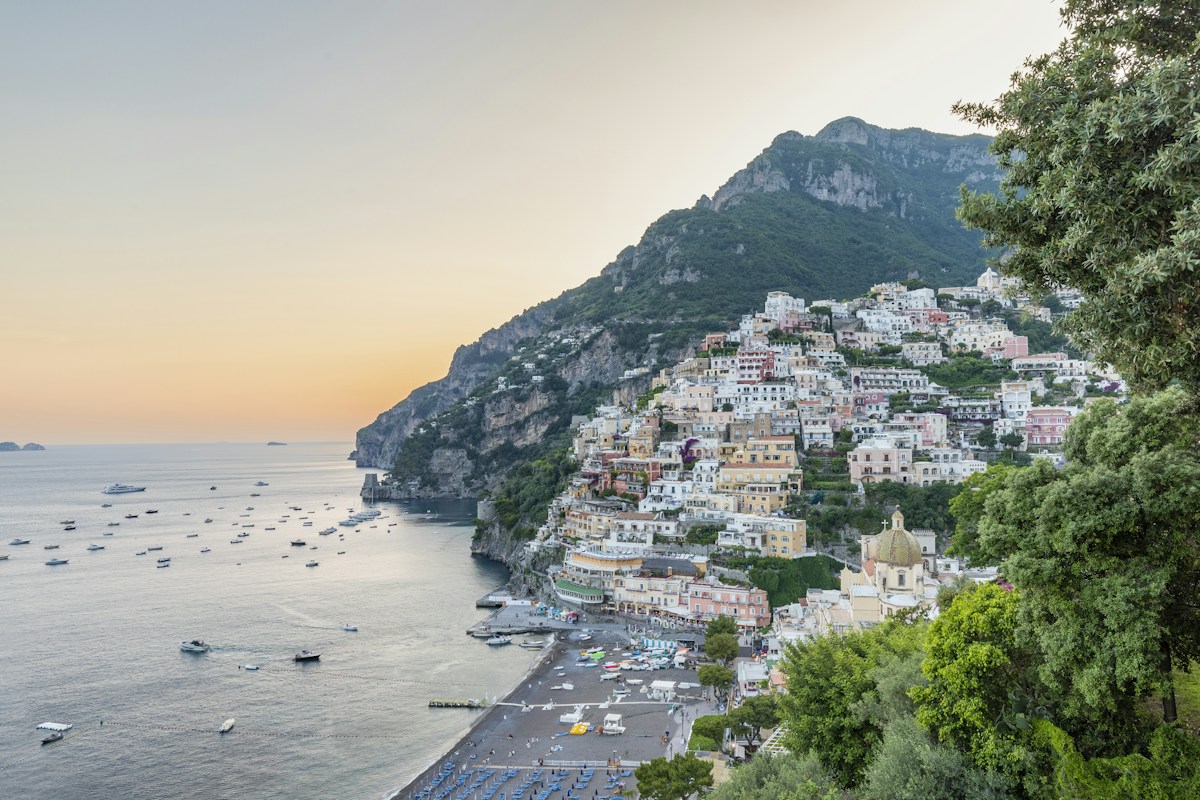 Positano on the Amalfi Coast on a clear day, a classic trip for Italy in June