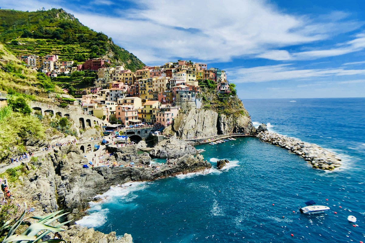 Cinque Terre village above the sea on a clear day, a classic trip for Italy in May