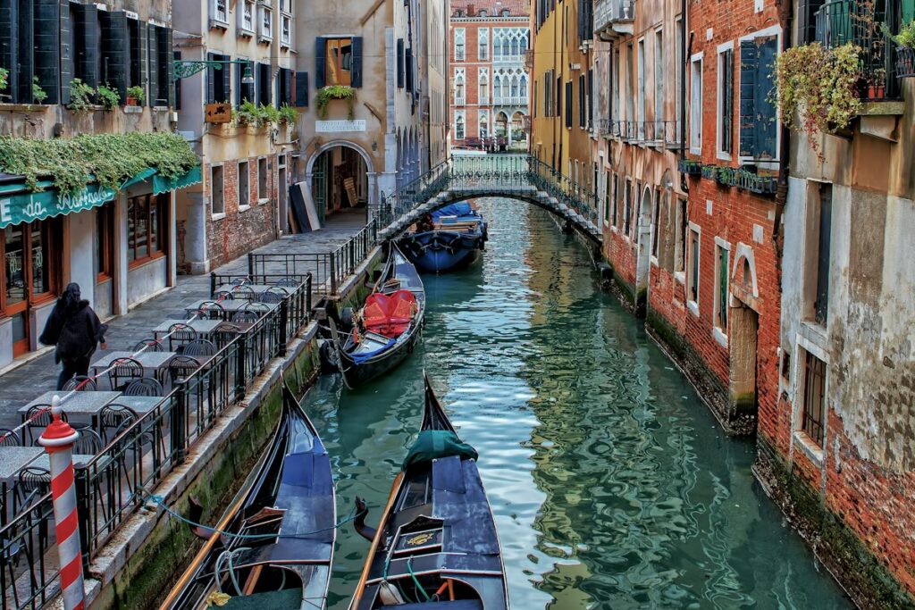 A canal in Venice, home of the Regata Storica, part of Italy in September