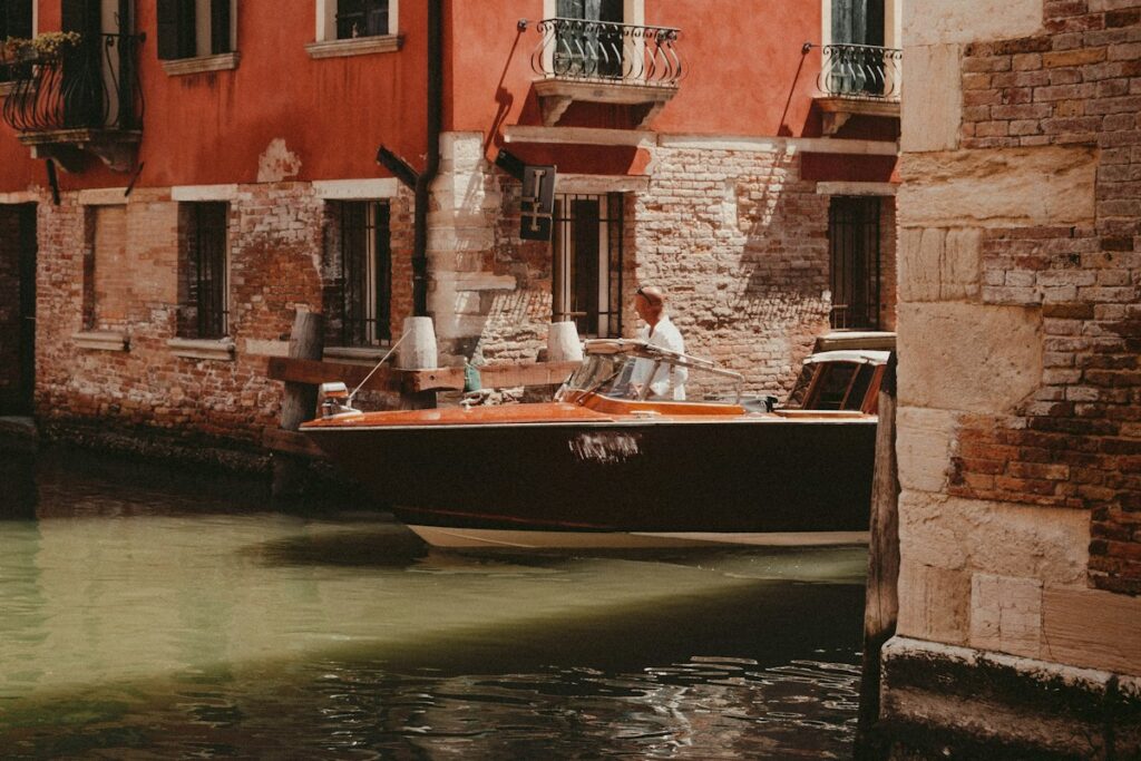 A boat on a Venice canal, the last leg from Marco Polo airport to Venice for many hotels
