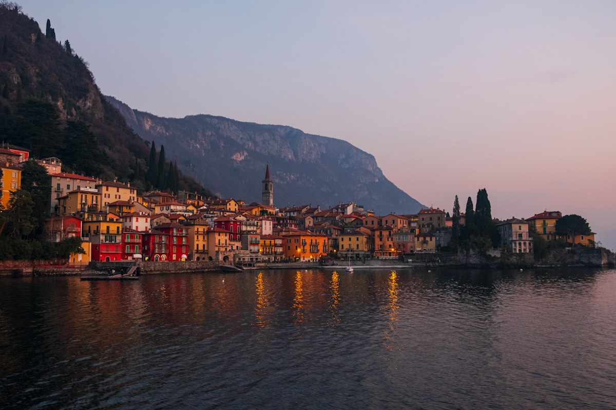 Varenna at dusk, the first lakeside stop from Milan to Lake Como by train