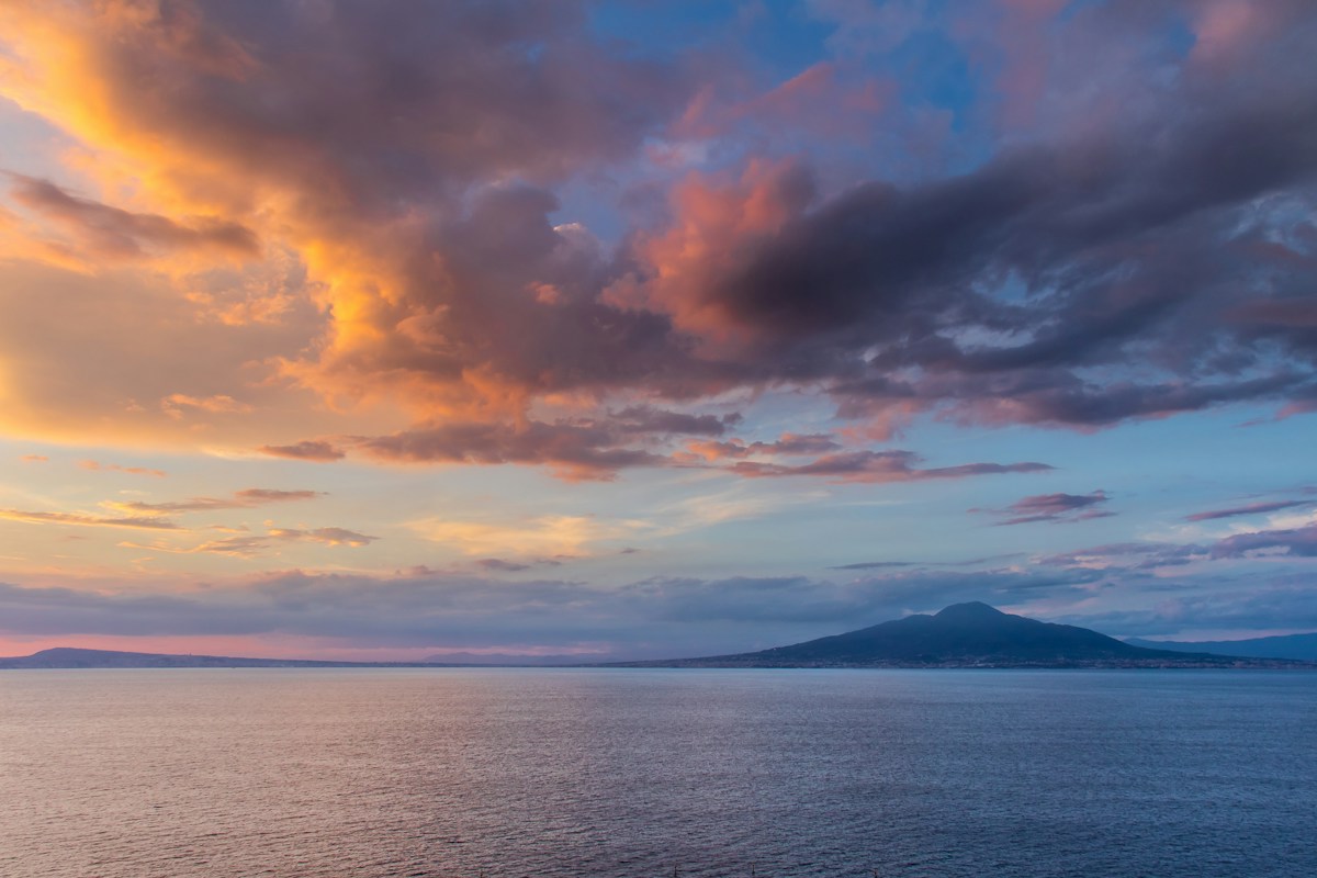 The Bay of Naples with Mount Vesuvius, seen on the way from Naples airport to city center