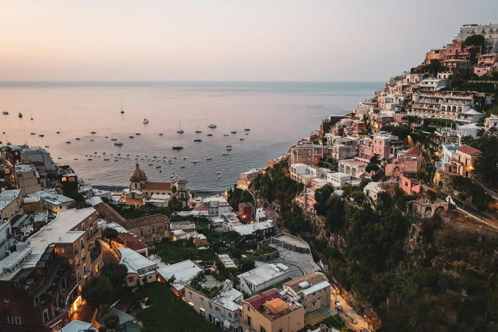 Boats off the Positano beach, where ferries from Naples to Positano arrive