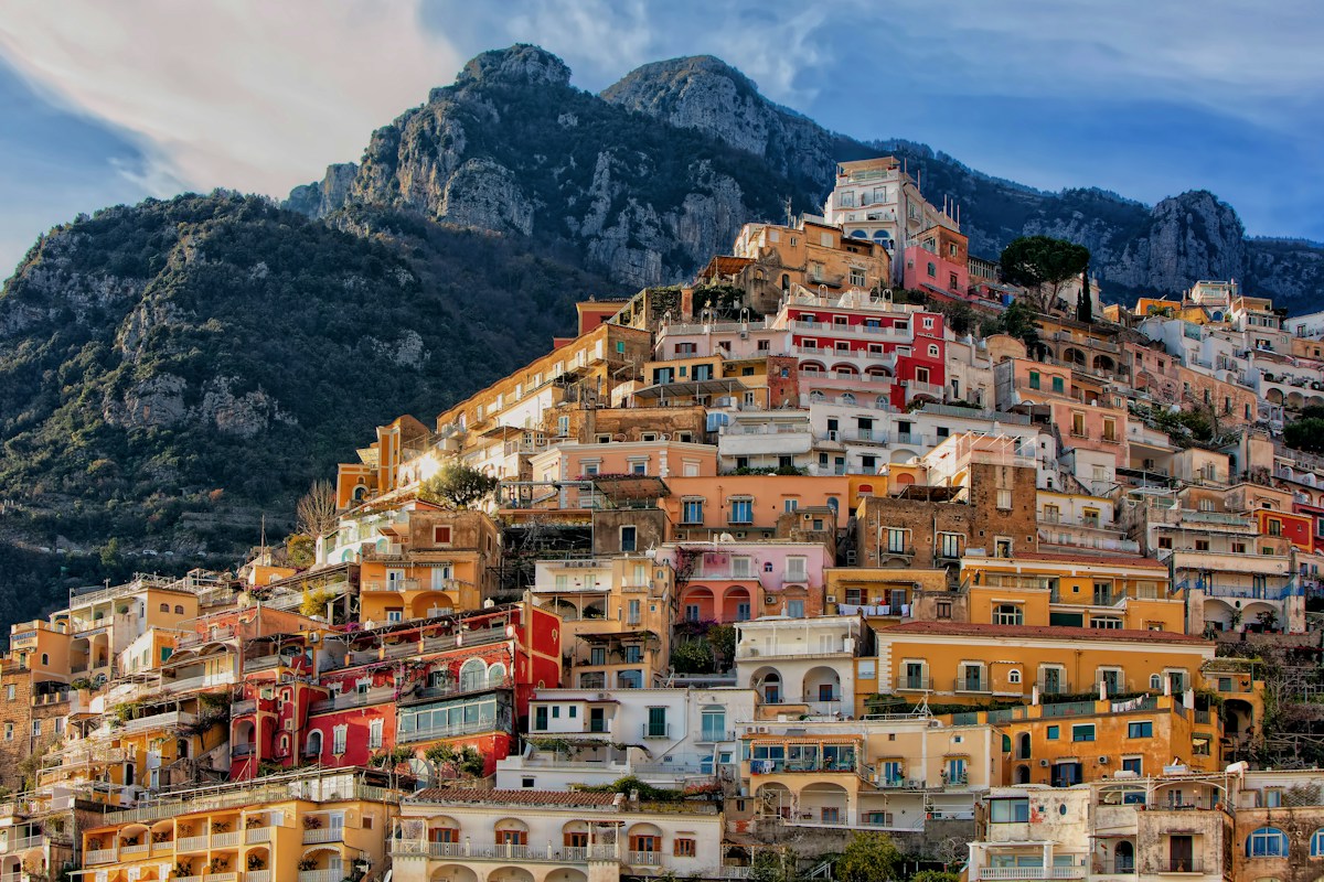 Positano climbing the cliffs, the end point of the trip from Naples to Positano