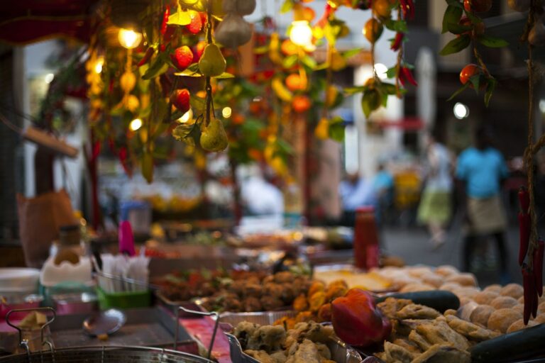 Palermo street food: a lit market stall with fresh produce in the historic center