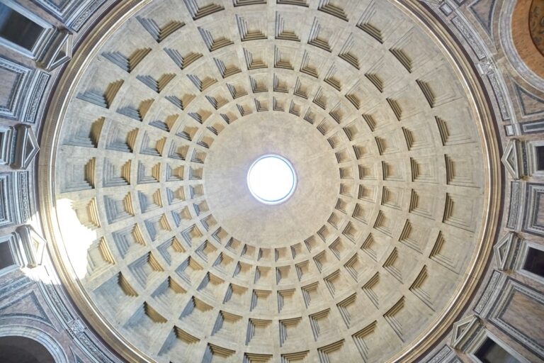 Coffered dome and oculus of the Pantheon in Rome, seen from below