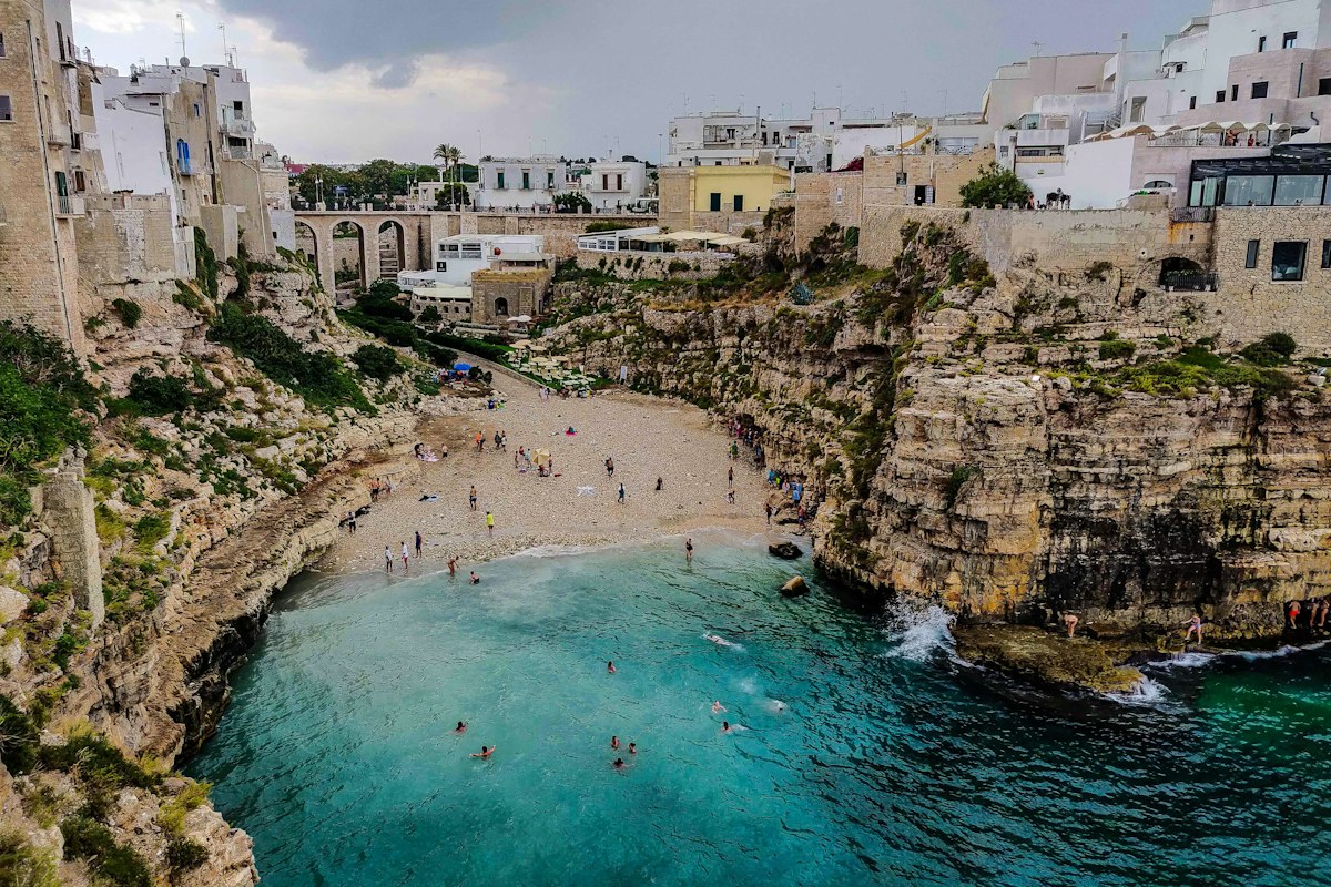 Cliffs at Polignano a Mare in Puglia on a southern Italy itinerary
