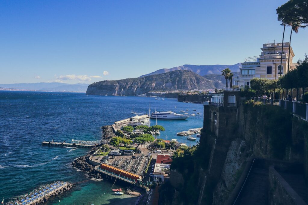 Sorrento cliffs and marina, a common base on the way from Rome to Amalfi Coast