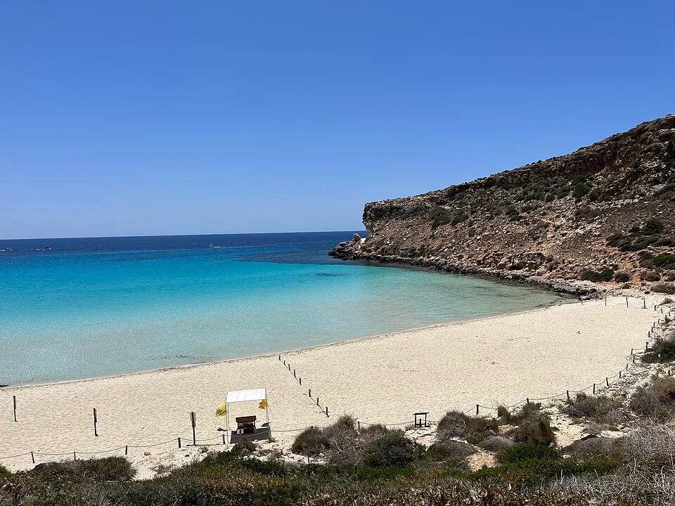 Spiaggia dei Conigli beach and islet on Lampedusa, Sicily