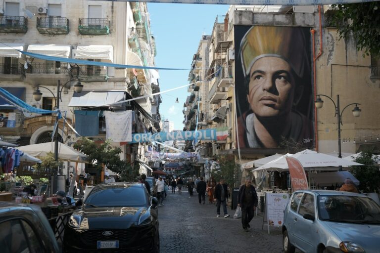 A large mural in Naples, a landmark of street art in Italy