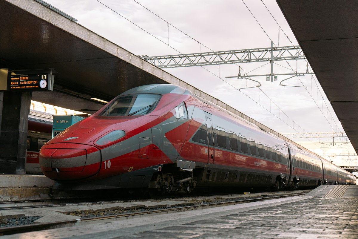 Trains in Italy: a high-speed train at Roma Termini station