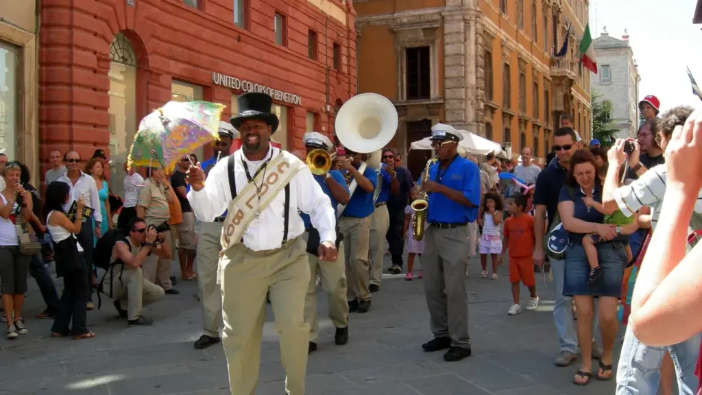 A street jazz band playing in Perugia during Umbria Jazz