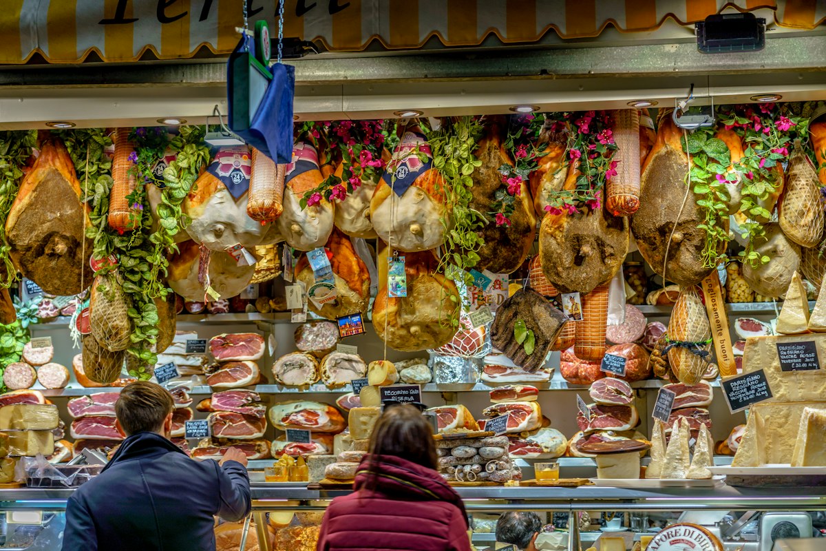 Where to eat in Florence: a cured meat and cheese stall at the Mercato Centrale