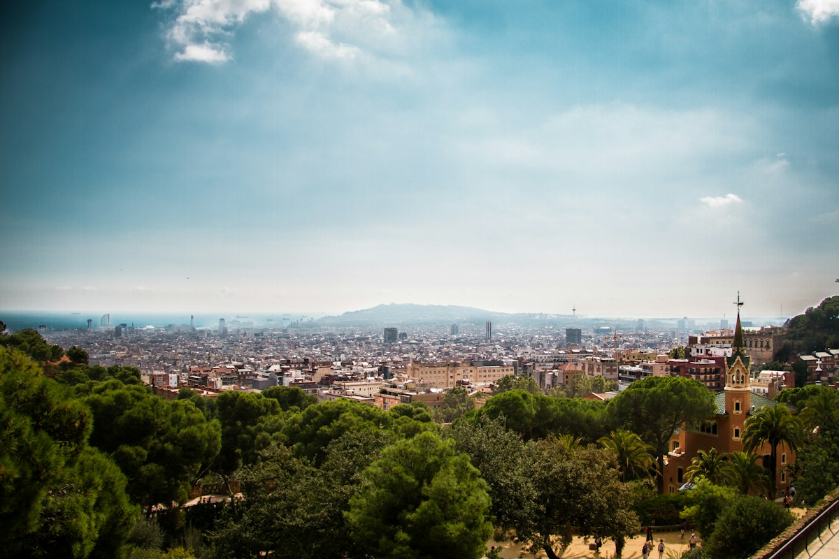 Barcelona skyline and Mediterranean Sea viewed from Park Güell