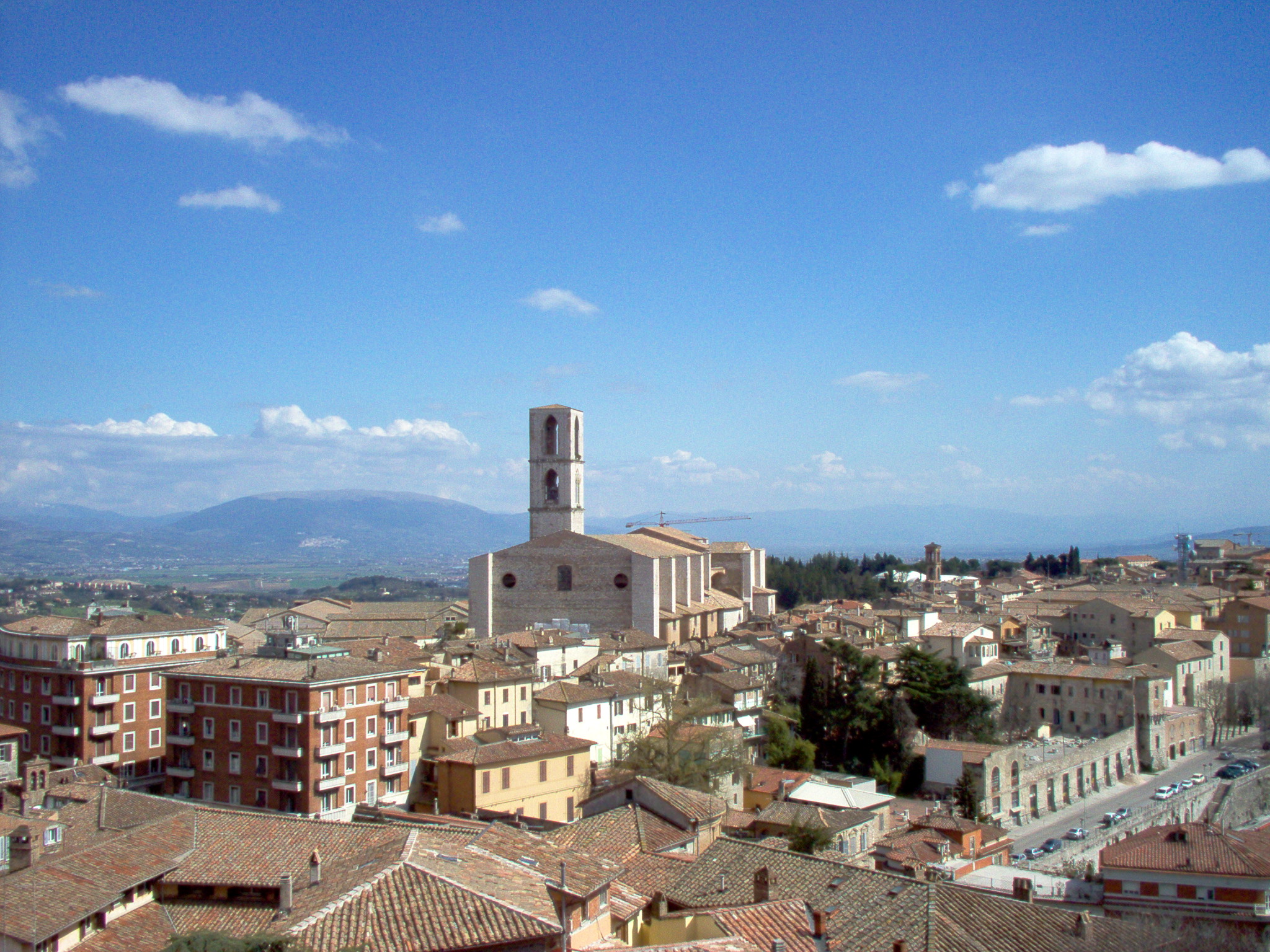 Panoramic view of Perugia historic hill town in Umbria, Italy