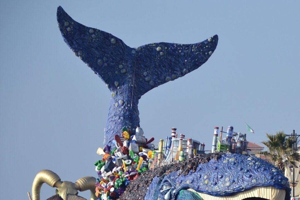The blue whale float Alta marea during Viareggio Carnival 2019, photographed by Andrea Mazzi Viareggio