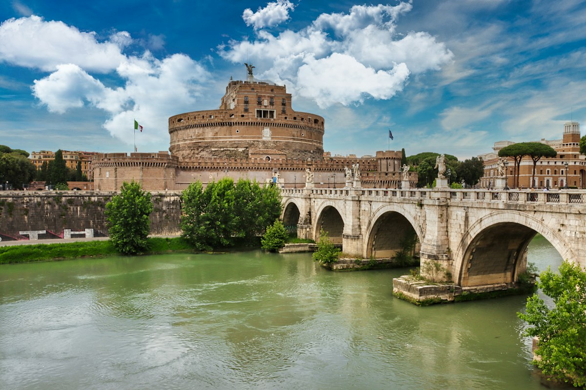 Castel Sant'Angelo and the Ponte Sant'Angelo bridge over the Tiber in Rome