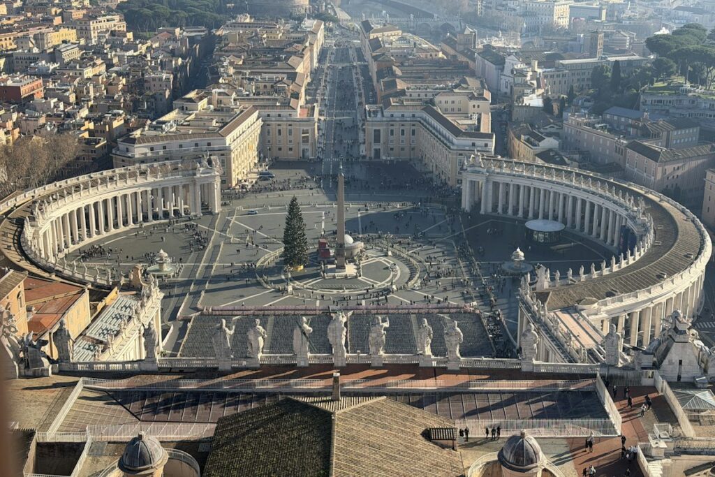 Christmas at the Vatican: St. Peter's Square and its Christmas tree seen from the dome