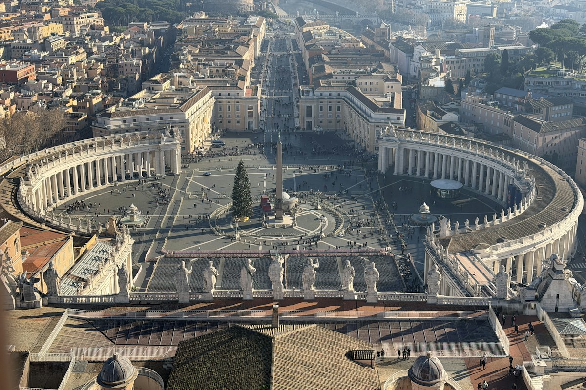 Christmas at the Vatican: St. Peter's Square and its Christmas tree seen from the dome