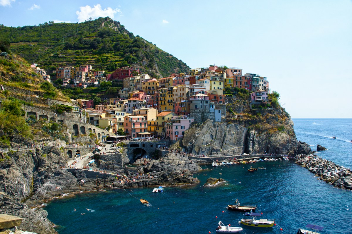 Colorful houses on a cliff above the sea