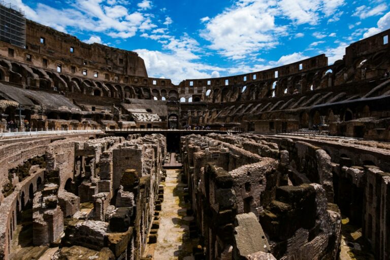 Inside the Colosseum in Rome, looking across the arena