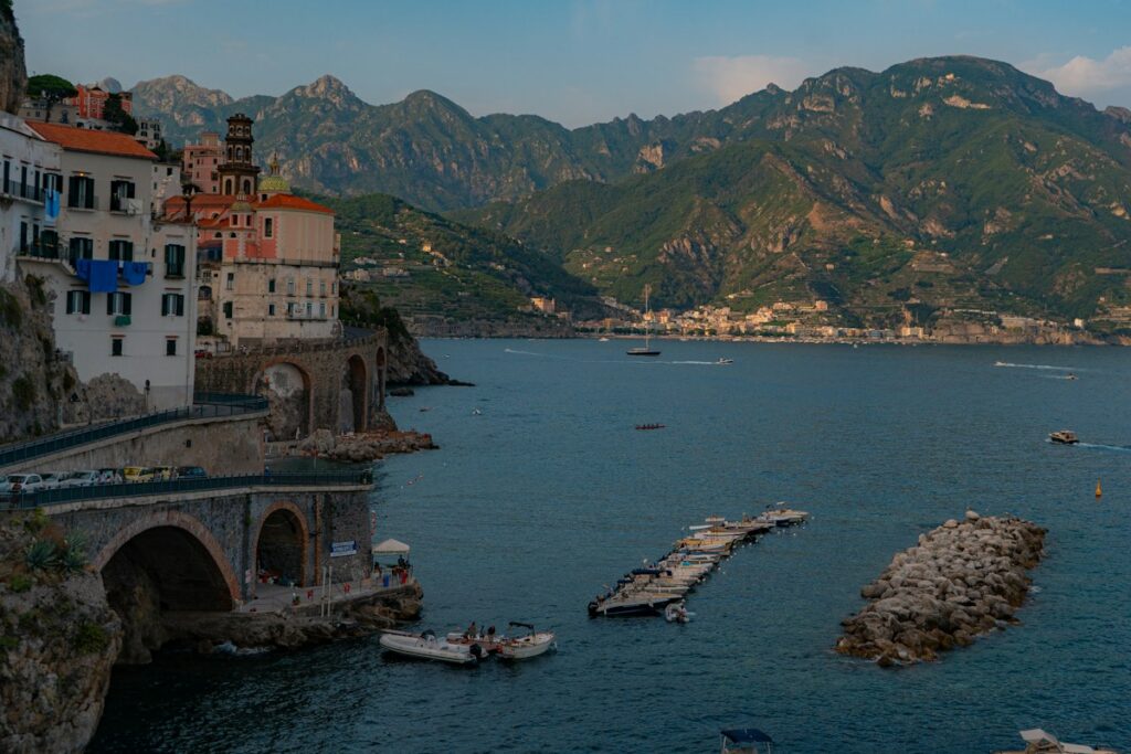 A village above the sea on the Amalfi Coast, a favorite stop on a honeymoon in Italy