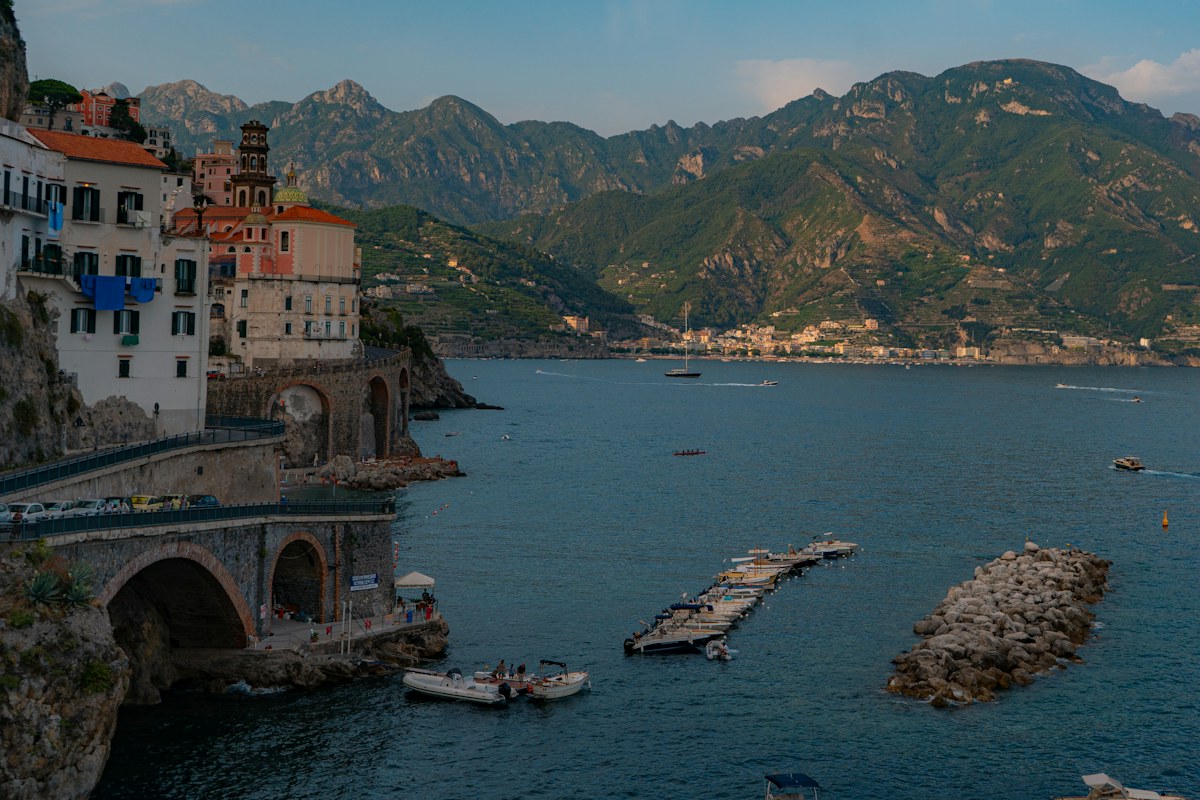 A village above the sea on the Amalfi Coast, a favorite stop on a honeymoon in Italy