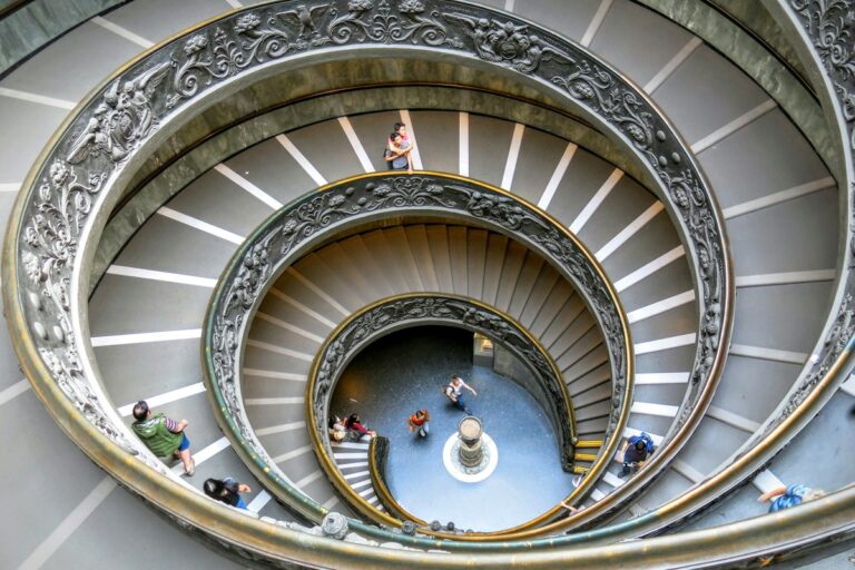 The spiral staircase of the Vatican Museums seen from above